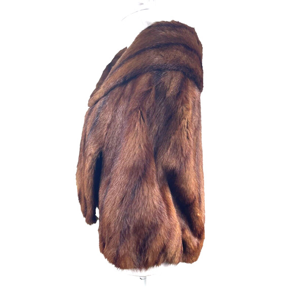 VTG 60s Brown Mink Marmot Fur Stole Wrap Shawl Jacket Mob Wife Old Money POCKETS - Picture 3 of 9